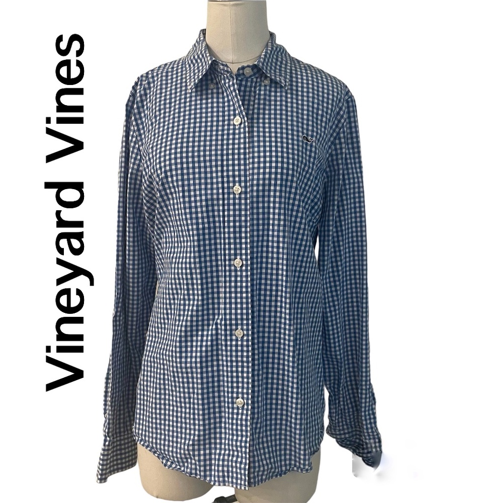 Vineyard Vines Ladies Blue and White long sleeve shirt Size 14
